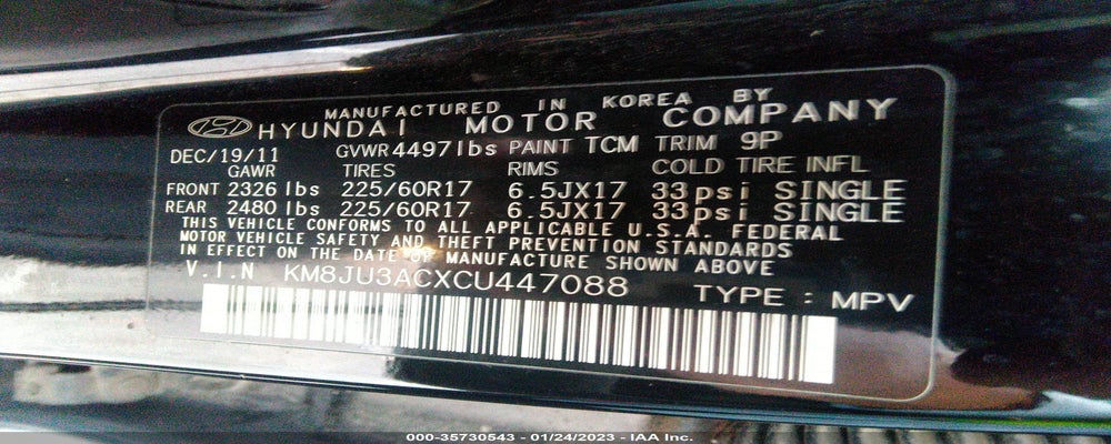 KM8JU3ACXCU447088 2012 HYUNDAI TUCSON photo no. 9
