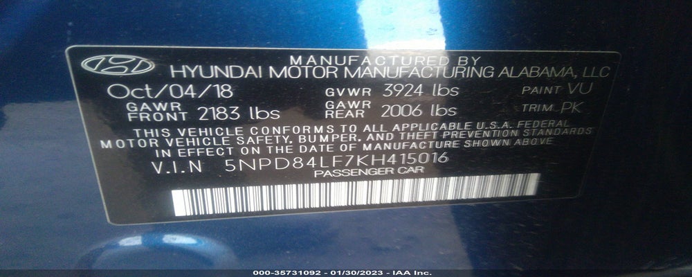 5NPD84LF7KH415016 2019 HYUNDAI ELANTRA photo no. 9