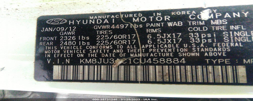 KM8JU3AC1CU458884 2012 HYUNDAI TUCSON photo no. 9