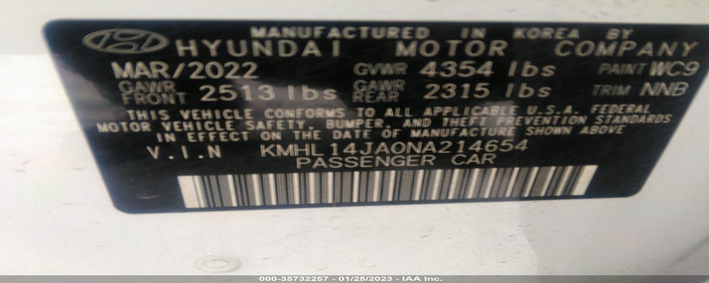 KMHL14JA0NA214654 2022 HYUNDAI SONATA photo no. 9