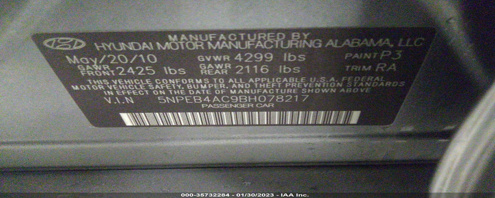 5NPEB4AC9BH078217 2011 HYUNDAI SONATA photo no. 9