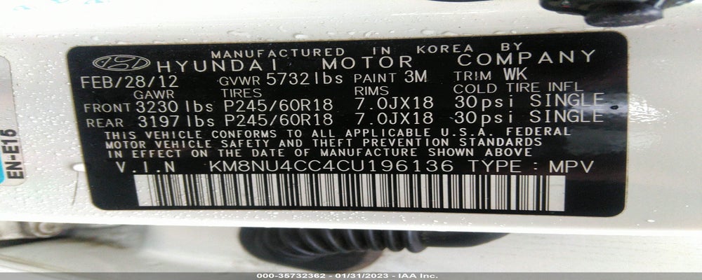 KM8NU4CC4CU196136 2012 HYUNDAI VERACRUZ photo no. 9