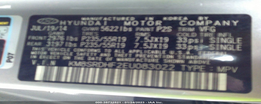 KM8SRDHF2EU083022 2014 HYUNDAI SANTA FE photo no. 9