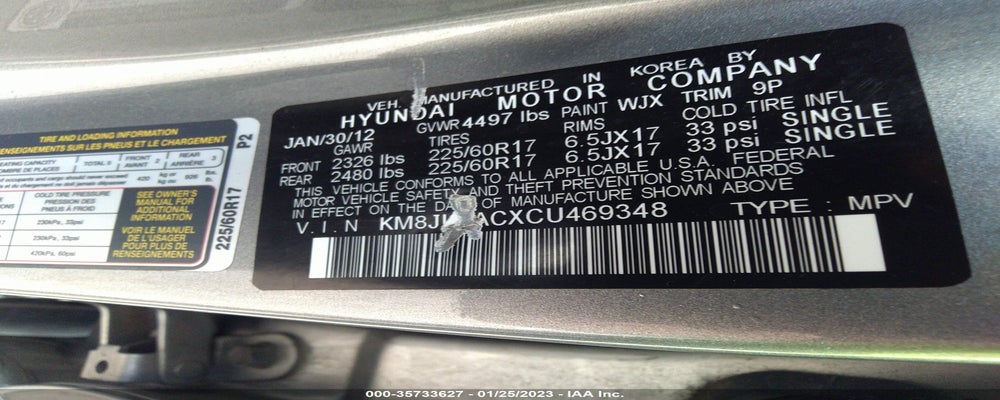KM8JU3ACXCU469348 2012 HYUNDAI TUCSON photo no. 9