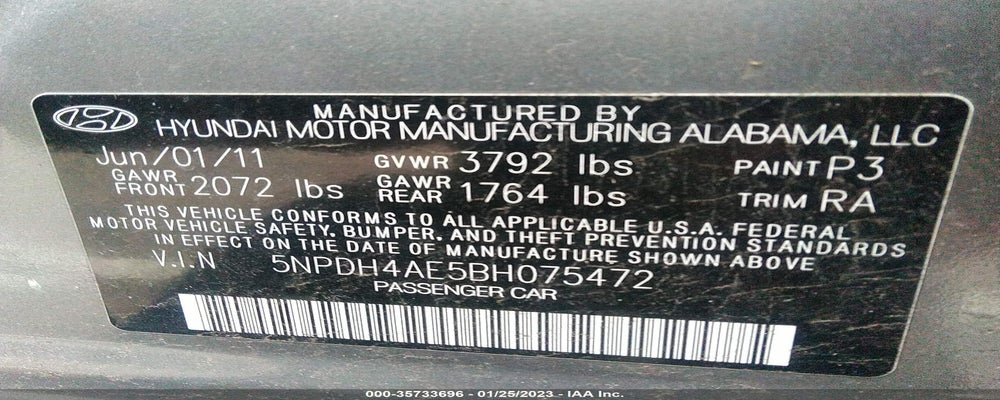 5NPDH4AE5BH075472 2011 HYUNDAI ELANTRA photo no. 9