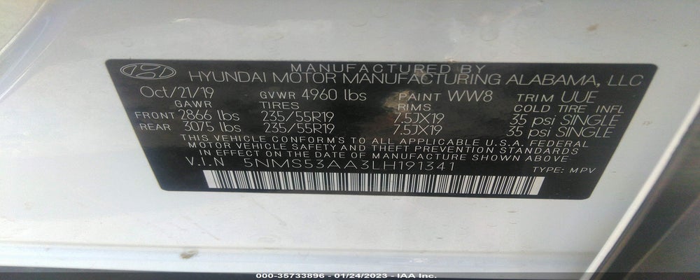 5NMS53AA3LH191341 2020 HYUNDAI SANTA FE photo no. 9