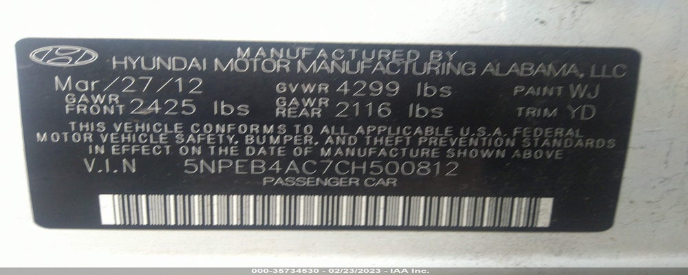 5NPEB4AC7CH500812 2012 HYUNDAI SONATA photo no. 9