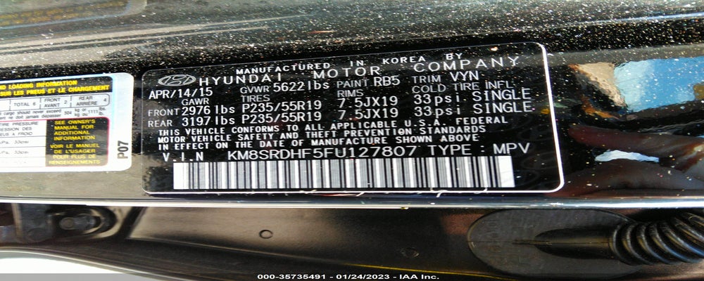 KM8SRDHF5FU127807 2015 HYUNDAI SANTA FE photo no. 9