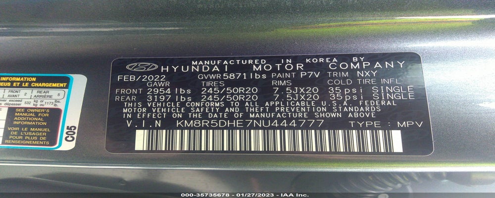 KM8R5DHE7NU444777 2022 HYUNDAI PALISADE photo no. 9