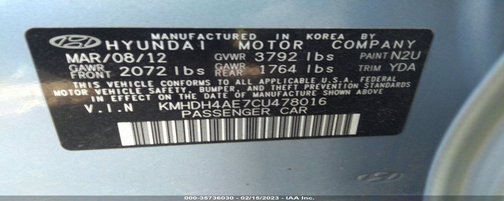 KMHDH4AE7CU478016 2012 HYUNDAI ELANTRA photo no. 9
