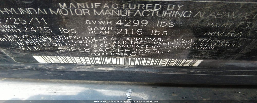 5NPEB4AC2BH289307 2011 HYUNDAI SONATA photo no. 9