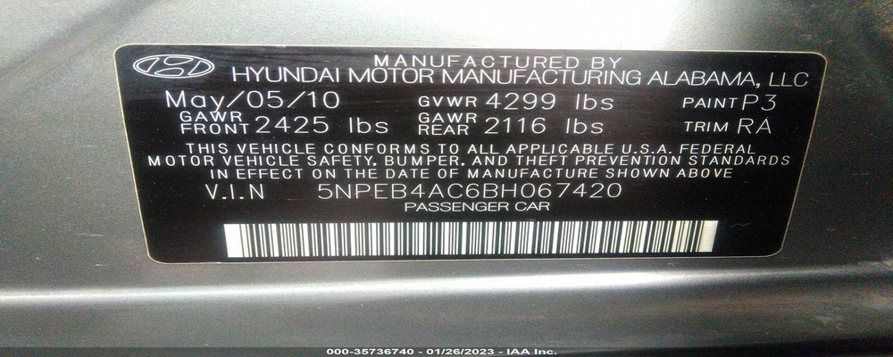 5NPEB4AC6BH067420 2011 HYUNDAI SONATA photo no. 9