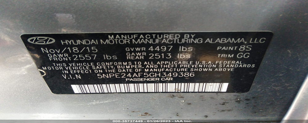 5NPE24AF5GH349386 2016 HYUNDAI SONATA photo no. 9