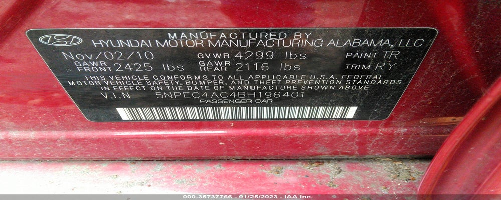 5NPEC4AC4BH196401 2011 HYUNDAI SONATA photo no. 9