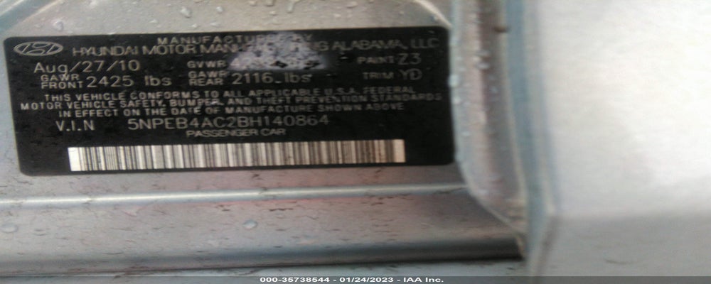 5NPEB4AC2BH140864 2011 HYUNDAI SONATA photo no. 9
