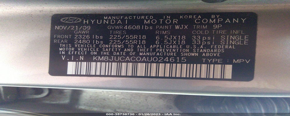 KM8JUCAC0AU024615 2010 HYUNDAI TUCSON photo no. 9