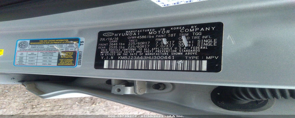 KM8J23A43HU300441 2017 HYUNDAI TUCSON photo no. 9