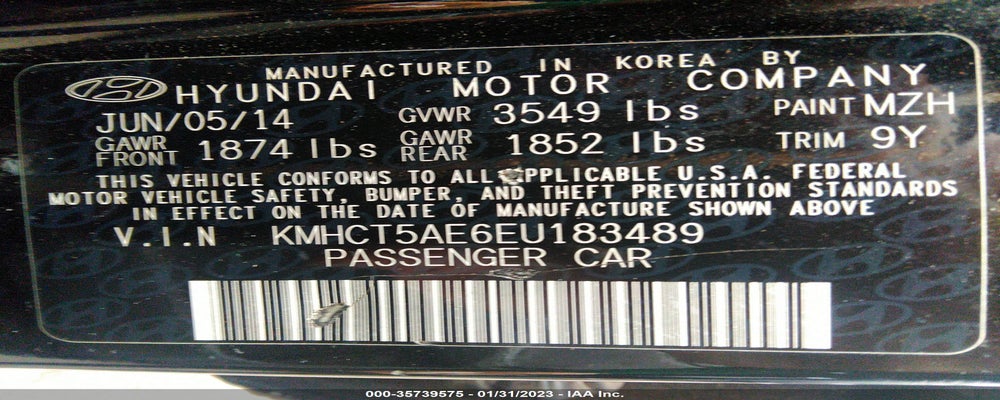 KMHCT5AE6EU183489 2014 HYUNDAI ACCENT photo no. 9