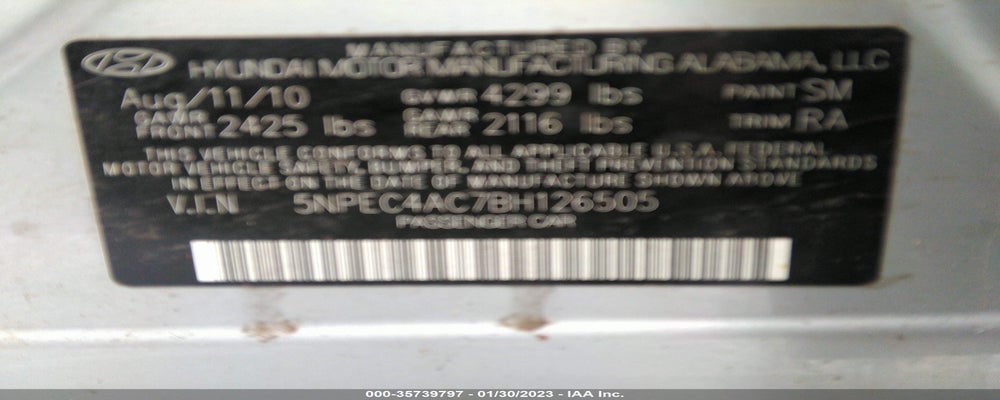 5NPEC4AC7BH126505 2011 HYUNDAI SONATA photo no. 9