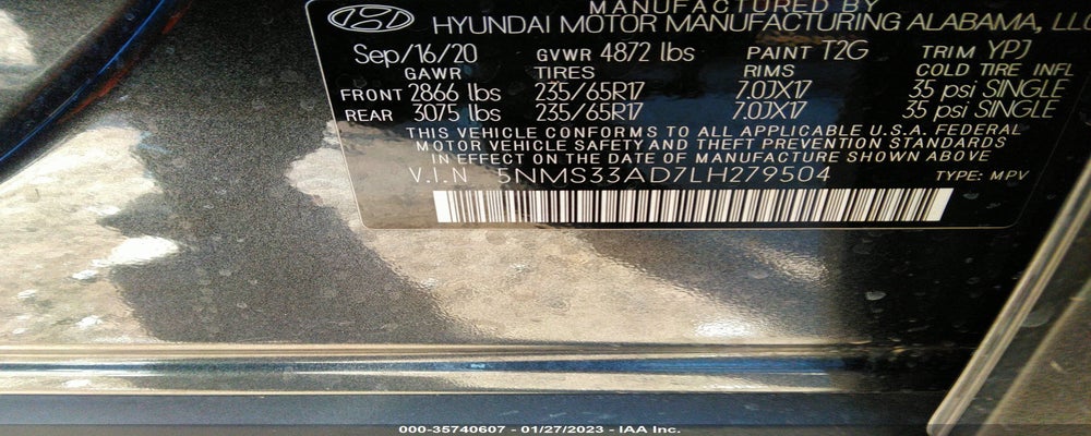 5NMS33AD7LH279504 2020 HYUNDAI SANTA FE photo no. 9
