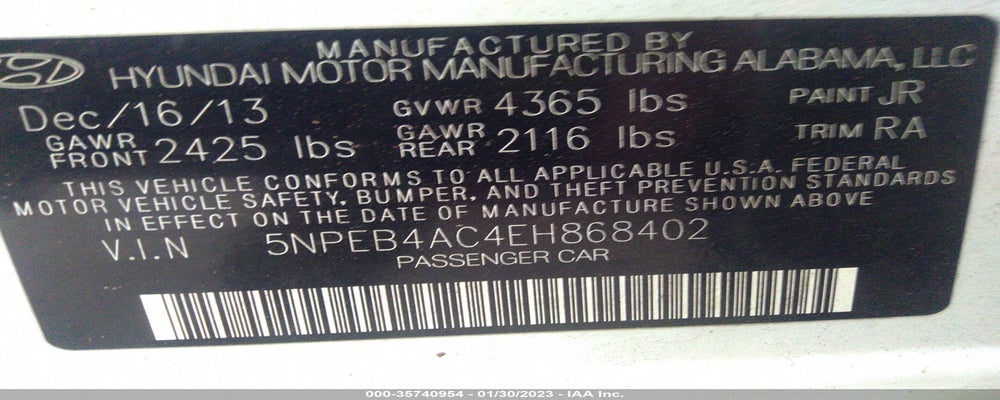5NPEB4AC4EH868402 2014 HYUNDAI SONATA photo no. 9