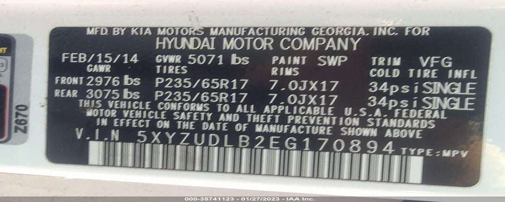 5XYZUDLB2EG170894 2014 HYUNDAI SANTA FE SPORT photo no. 9