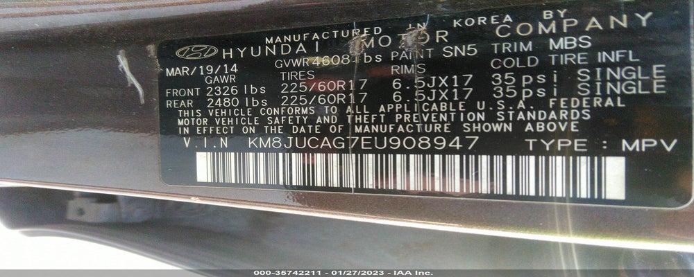 KM8JUCAG7EU908947 2014 HYUNDAI TUCSON photo no. 9
