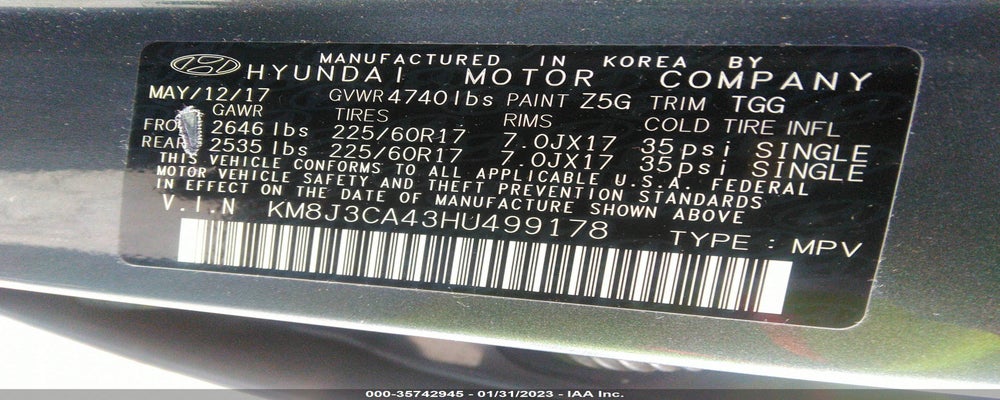 KM8J3CA43HU499178 2017 HYUNDAI TUCSON photo no. 9