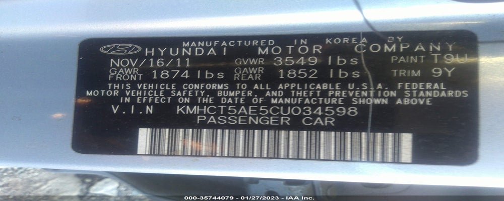 KMHCT5AE5CU034598 2012 HYUNDAI ACCENT photo no. 9