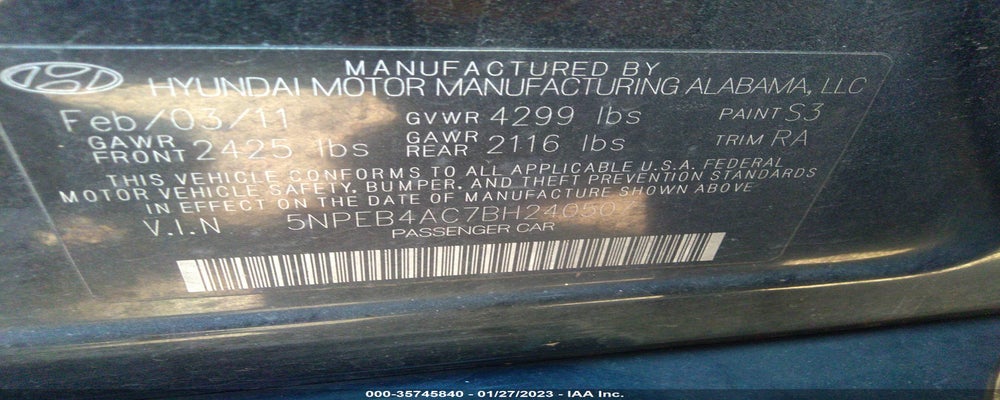 5NPEB4AC7BH240507 2011 HYUNDAI SONATA photo no. 9
