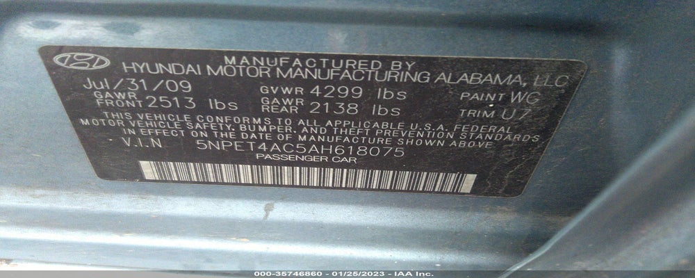 5NPET4AC5AH618075 2010 HYUNDAI SONATA photo no. 9