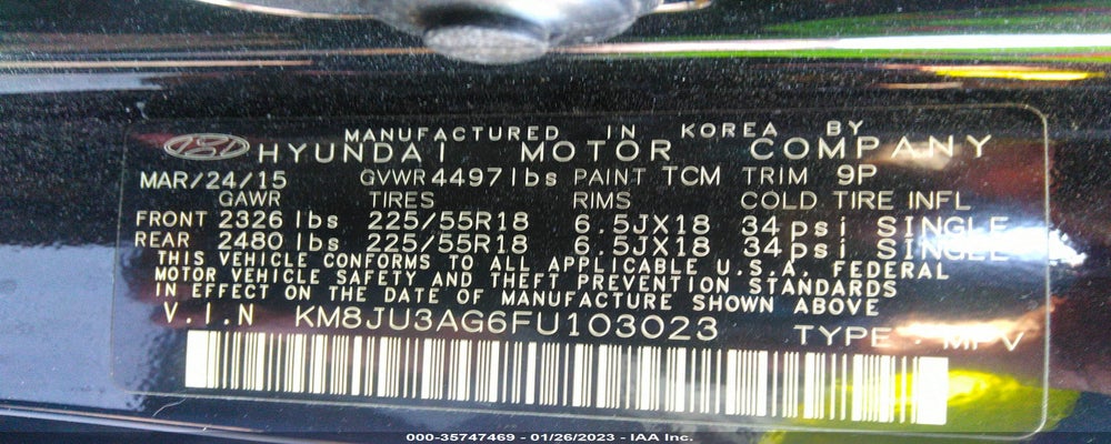 KM8JU3AG6FU103023 2015 HYUNDAI TUCSON photo no. 9