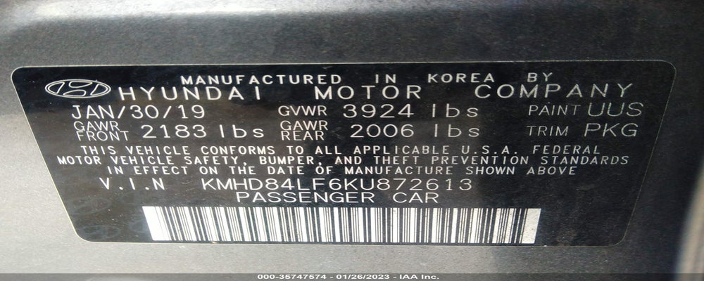 KMHD84LF6KU872613 2019 HYUNDAI ELANTRA photo no. 9