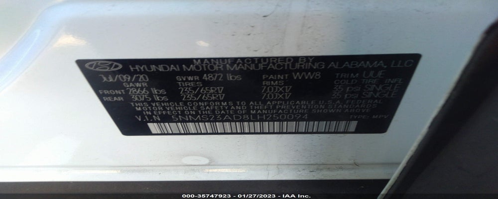 5NMS23AD8LH250094 2020 HYUNDAI SANTA FE photo no. 9