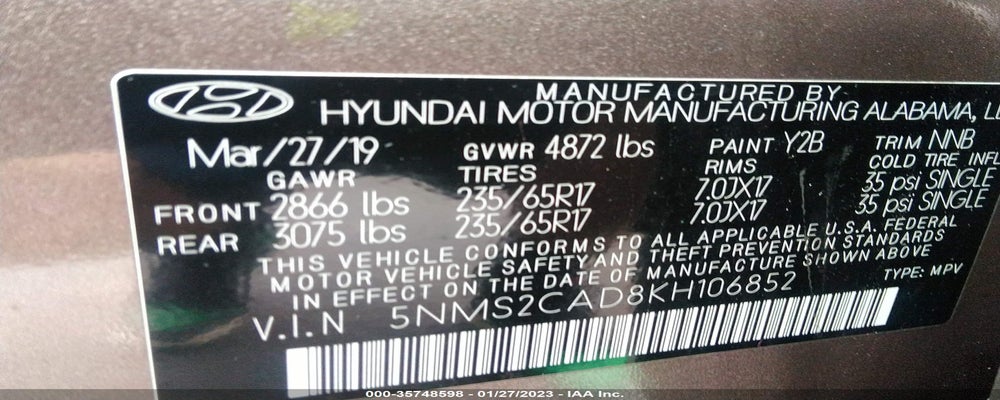 5NMS2CAD8KH106852 2019 HYUNDAI SANTA FE photo no. 9