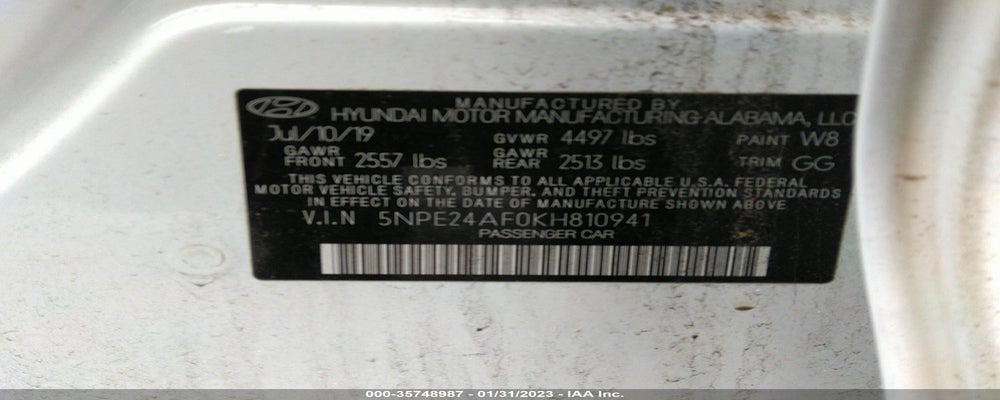 5NPE24AF0KH810941 2019 HYUNDAI SONATA photo no. 9
