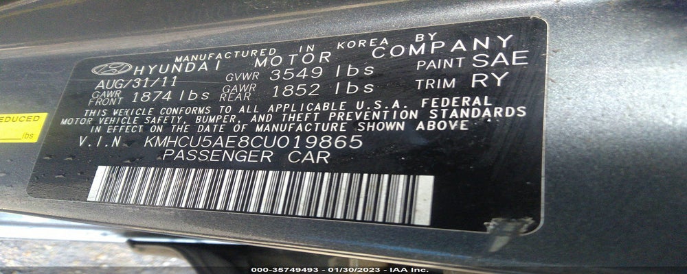 KMHCU5AE8CU019865 2012 HYUNDAI ACCENT photo no. 9