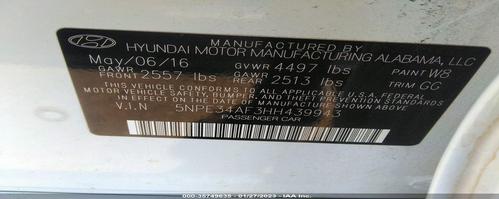 5NPE34AF3HH439943 2017 HYUNDAI SONATA photo no. 9