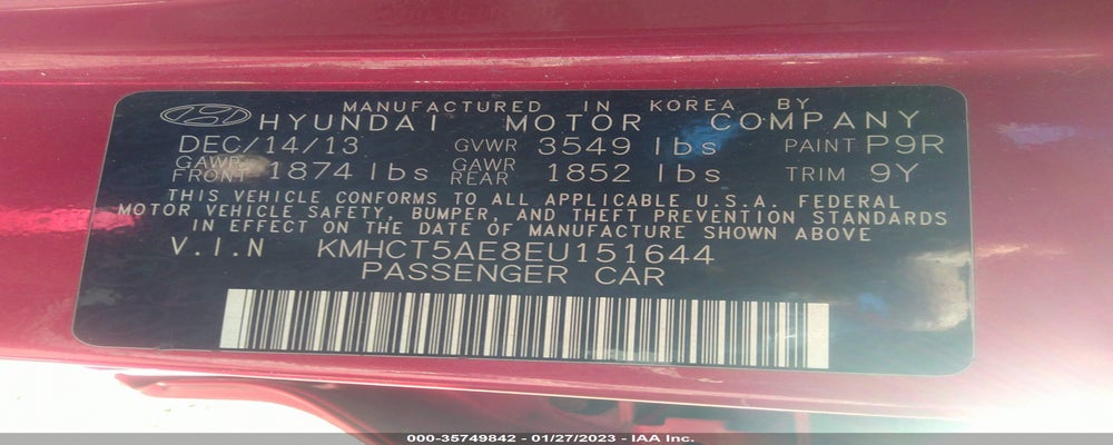KMHCT5AE8EU151644 2014 HYUNDAI ACCENT photo no. 9
