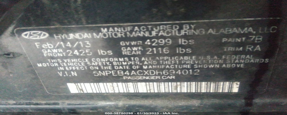 5NPEB4ACXDH694012 2013 HYUNDAI SONATA photo no. 9