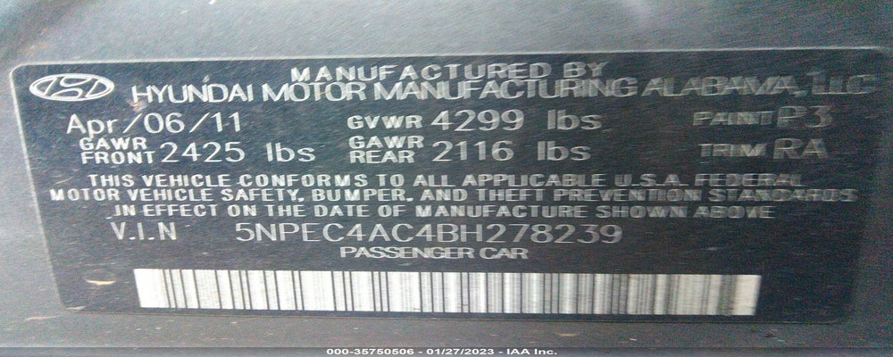 5NPEC4AC4BH278239 2011 HYUNDAI SONATA photo no. 9