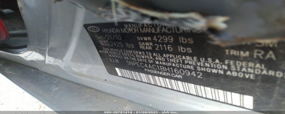 5NPEC4AC1BH160942 2011 HYUNDAI SONATA photo no. 9