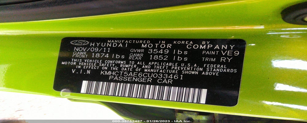 KMHCT5AE6CU033461 2012 HYUNDAI ACCENT photo no. 9