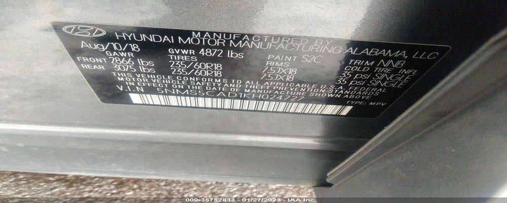 5NMS5CAD1KH024727 2019 HYUNDAI SANTA FE photo no. 9
