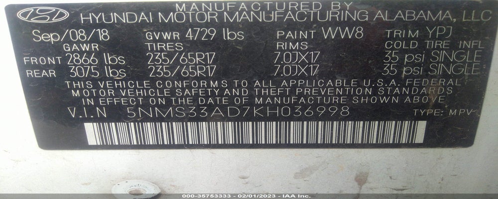 5NMS33AD7KH036998 2019 HYUNDAI SANTA FE photo no. 9