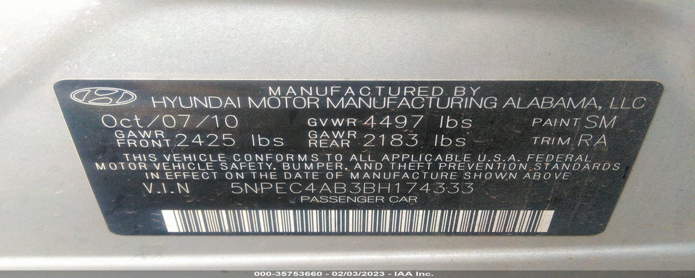 5NPEC4AB3BH174333 2011 HYUNDAI SONATA photo no. 9