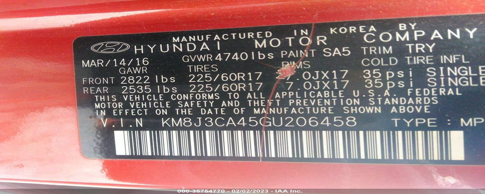 KM8J3CA45GU206458 2016 HYUNDAI TUCSON photo no. 9