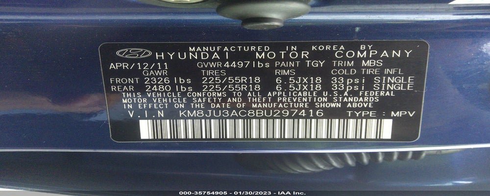 KM8JU3AC8BU297416 2011 HYUNDAI TUCSON photo no. 9