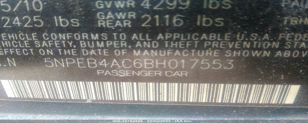 5NPEB4AC6BH017553 2011 HYUNDAI SONATA photo no. 9