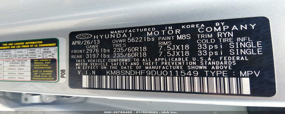 KM8SNDHF9DU011549 2013 HYUNDAI SANTA FE photo no. 9